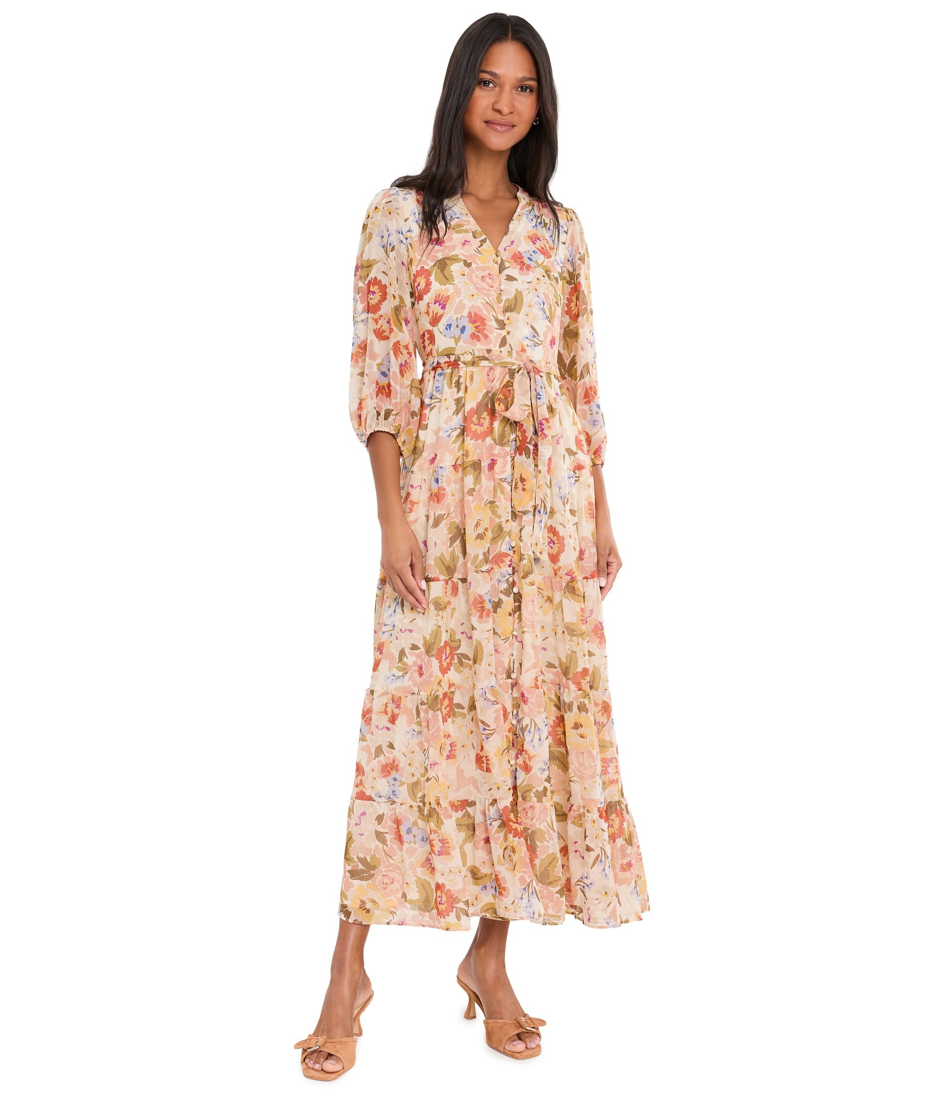 Three Teir Button Bodice Maxi Dress