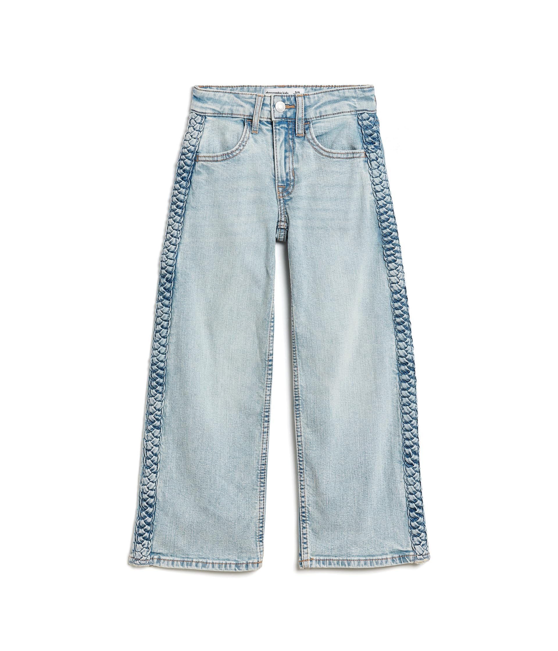 Braided High-Rise Wide Leg Jeans (Big Kid)