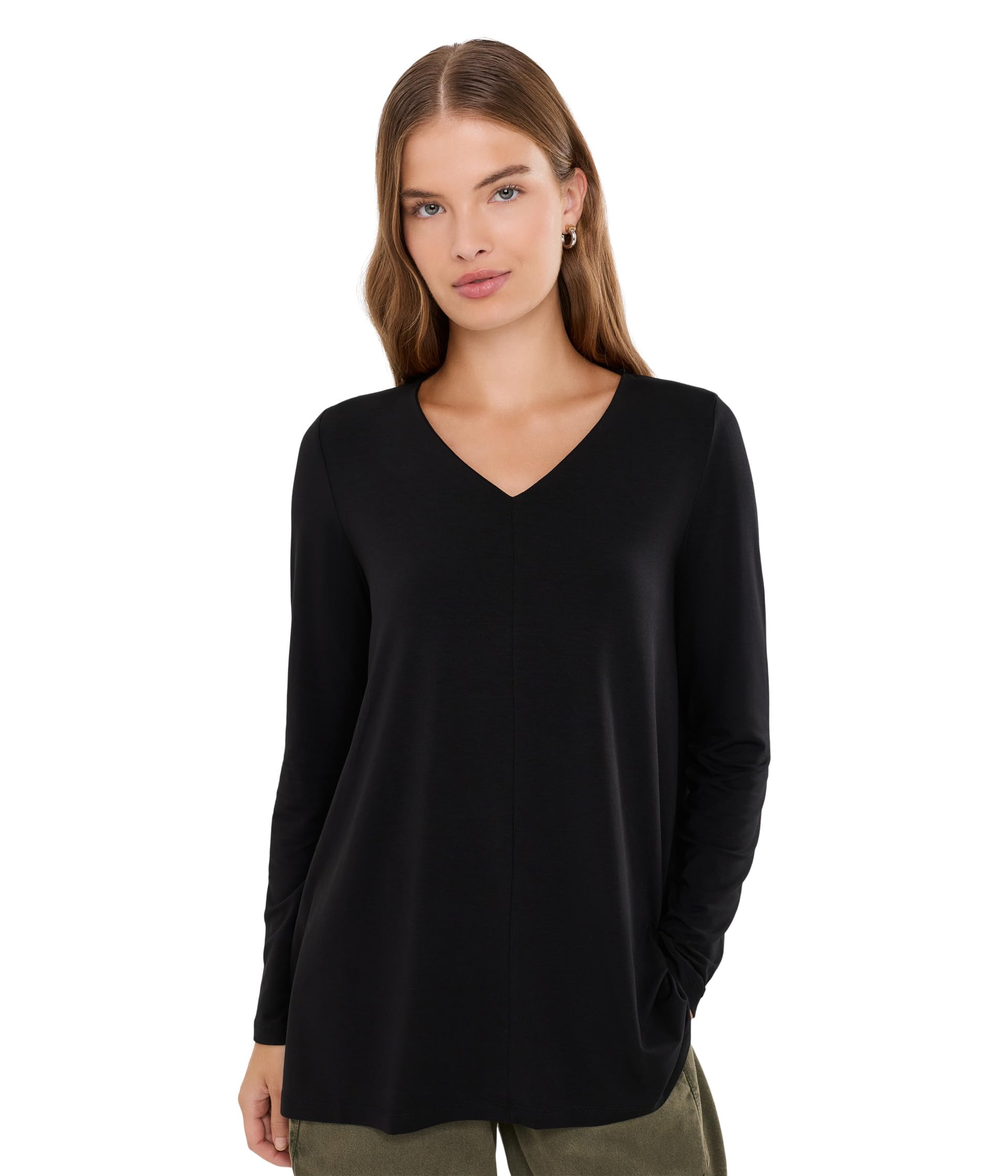 Petite Fine Stretch Jersey Knit V-Neck Tunic