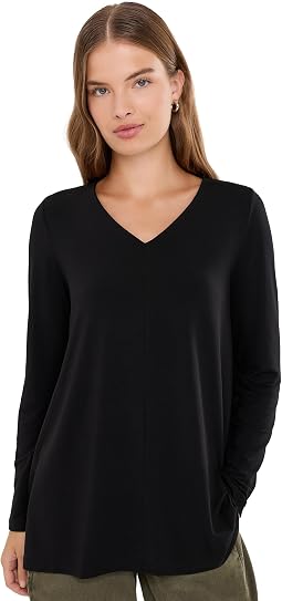 Petite Fine Stretch Jersey Knit V-Neck Tunic