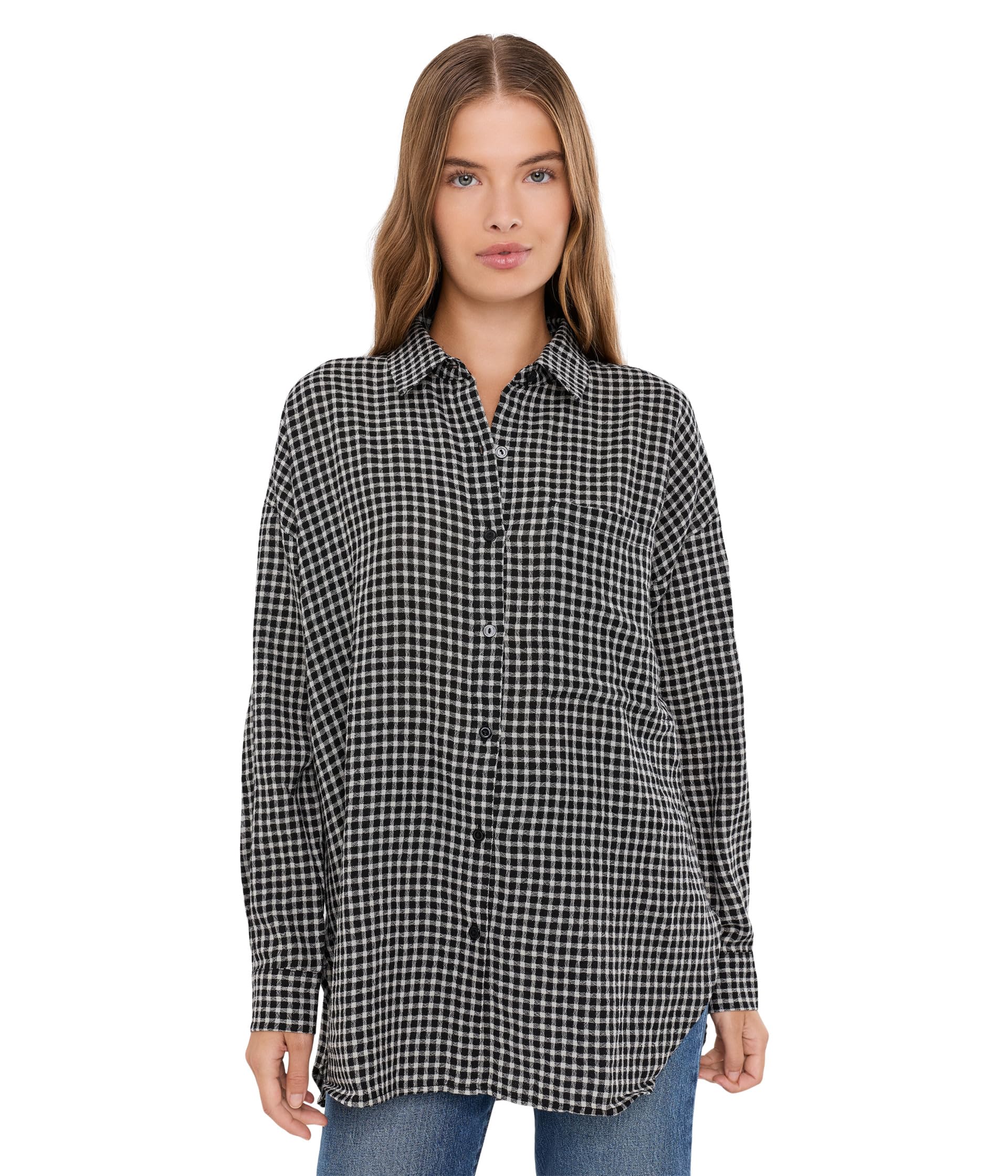 Petite Wool Cotton Check Classic Collar Shirt