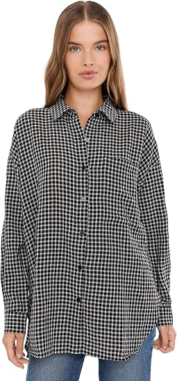 Petite Wool Cotton Check Classic Collar Shirt