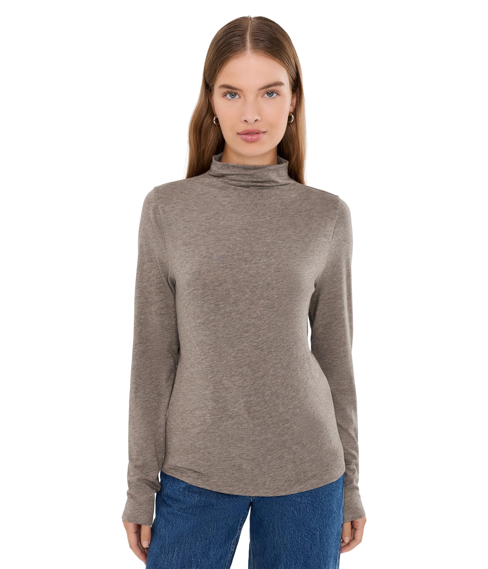Melange Sheer Knit Funnel Neck Tee