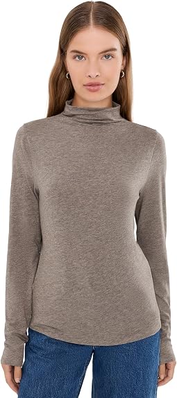 Melange Sheer Knit Funnel Neck Tee