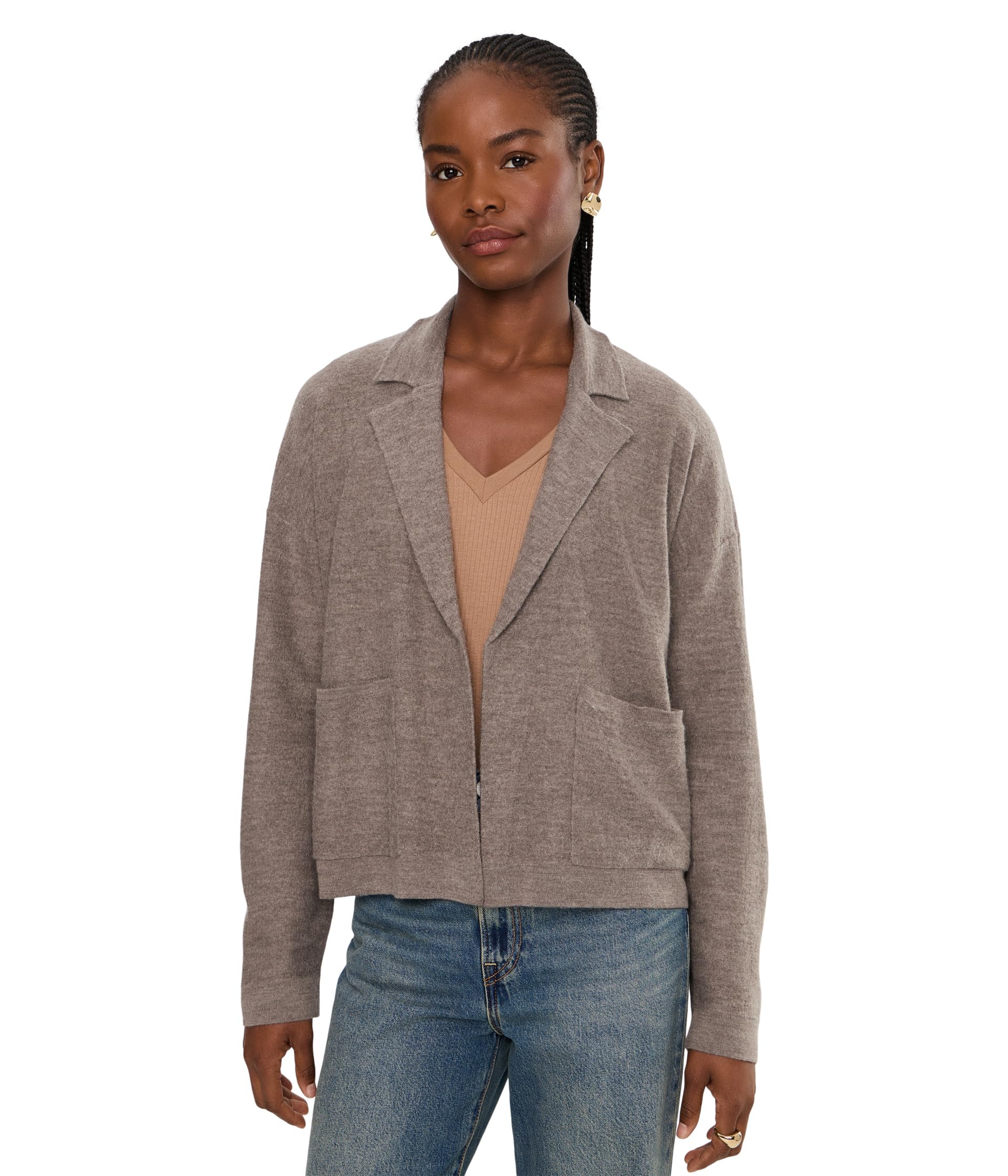Fine Felted Wool Notch Collar Cardigan
