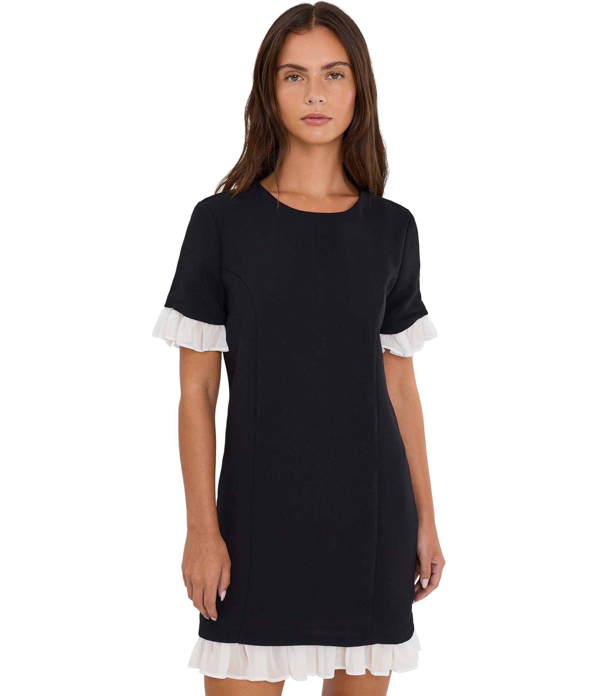 Short Sleeve Mini Dress with Combo Ruffle At Hem