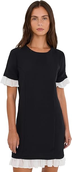 Short Sleeve Mini Dress with Combo Ruffle At Hem