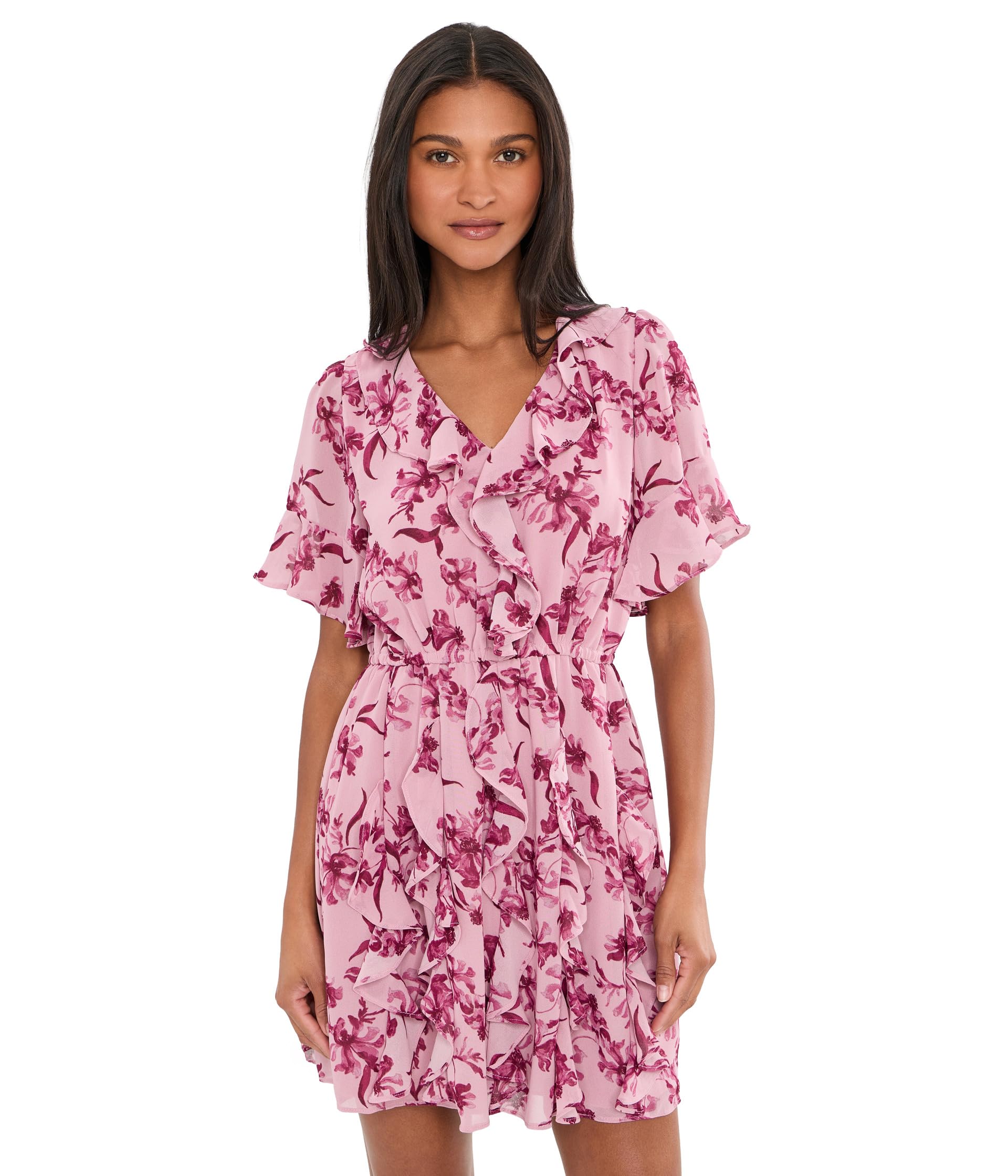 Waterfall Ruffle Short Sleeve Mini Dress