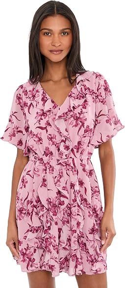Waterfall Ruffle Short Sleeve Mini Dress