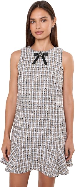 Sleeveless Shift Dress w/ Ruffle Hem and Bow