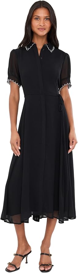 Contrast Stitch Short Sleeve Scallop Maxi Dress