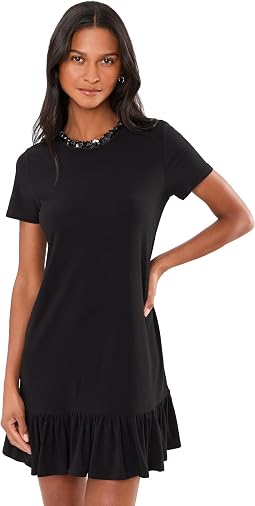 Short Sleeve Ruffle Hem Mini Dress with Sequin Neck Opening