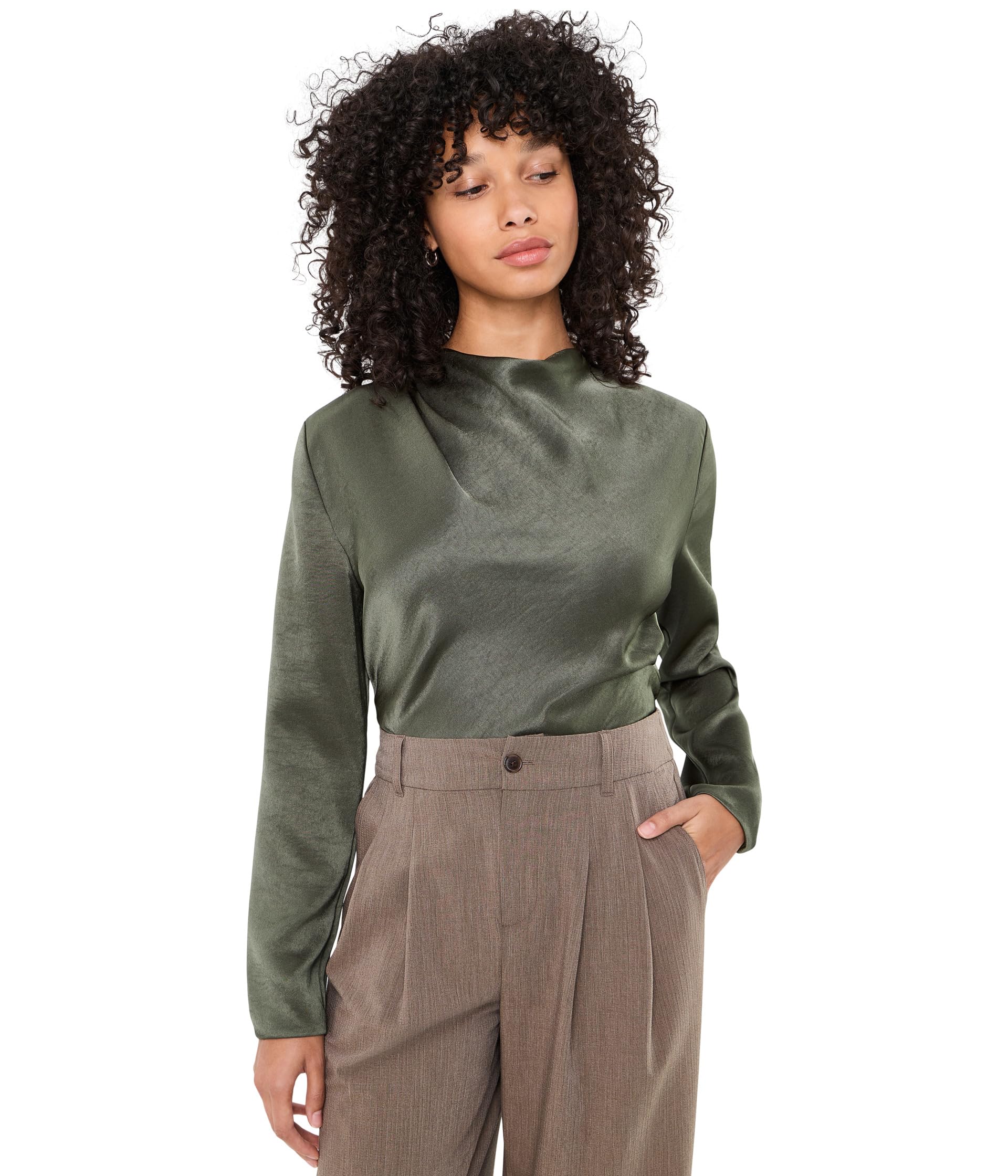 Draped Cowl Neck Long Sleeve