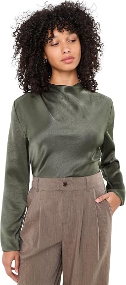 Draped Cowl Neck Long Sleeve