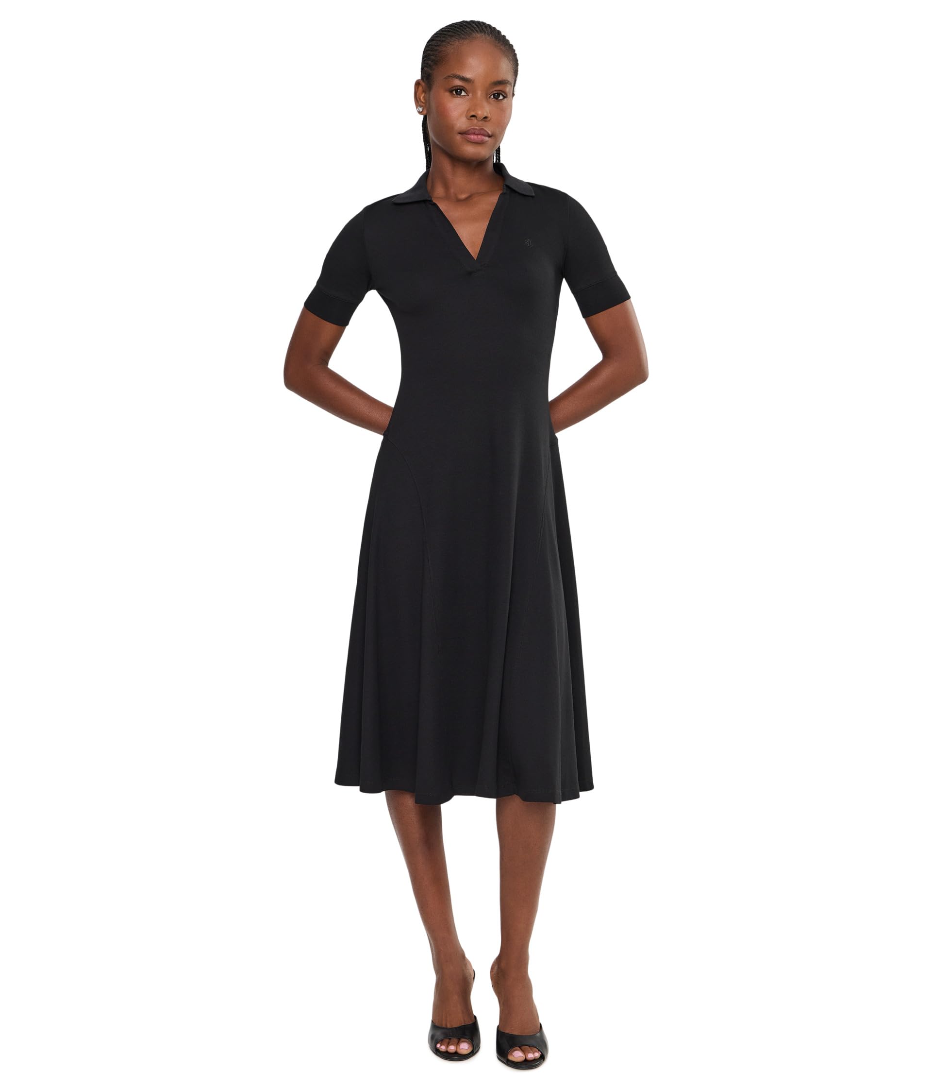 Rib-Knit Elbow-Sleeve Polo Dress