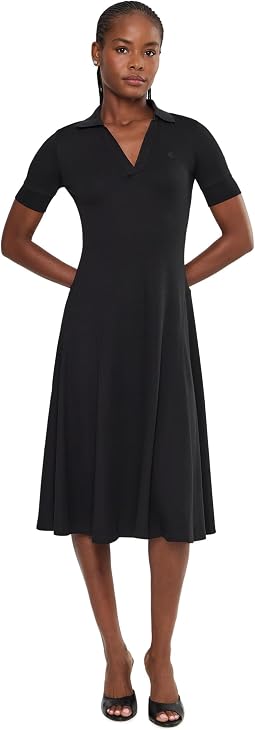 Rib-Knit Elbow-Sleeve Polo Dress
