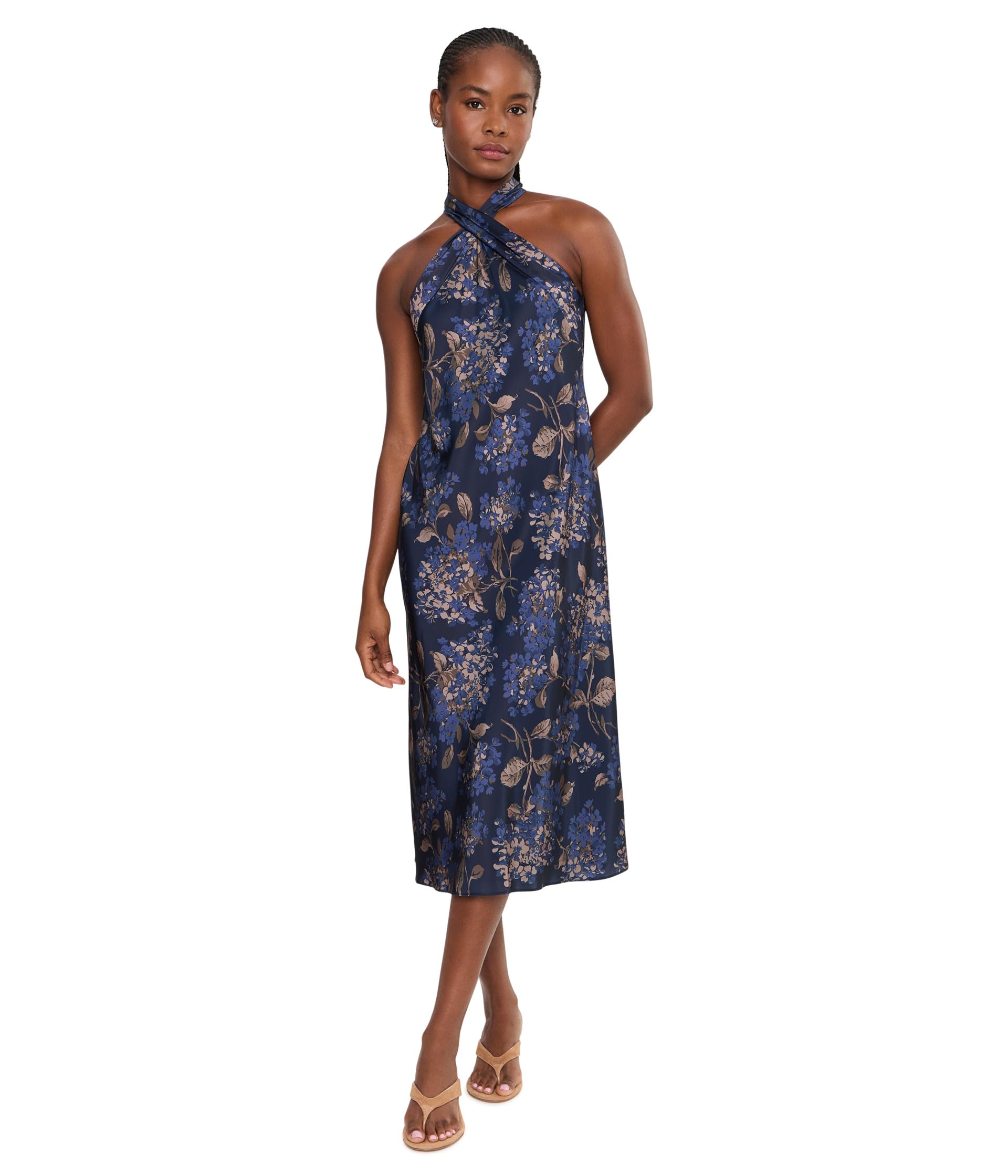 Floral Tie Neck Halter Cocktail Dress