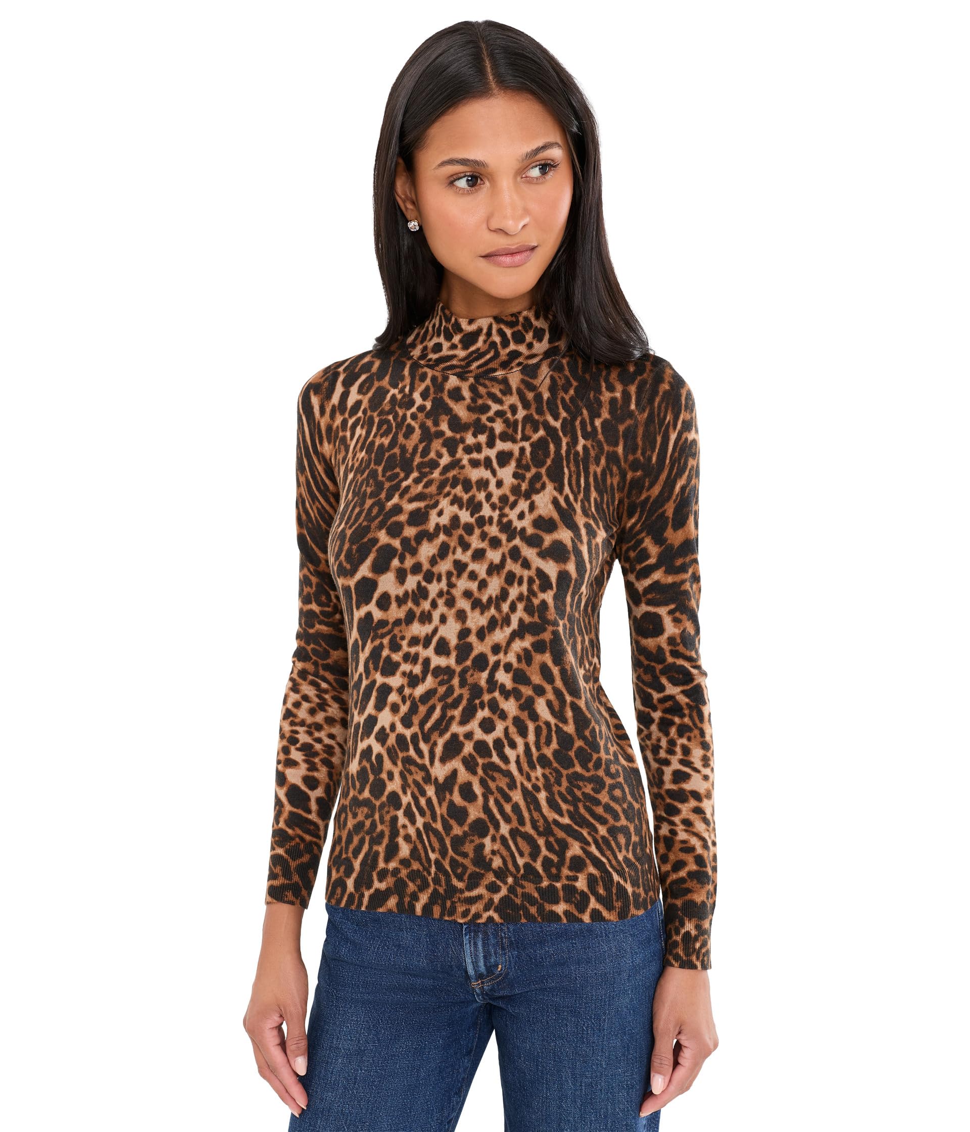 Ocelot-Print Mock Neck Sweater