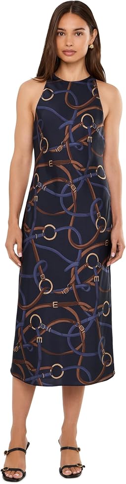 Belting-Print Twill Sleeveless Dress
