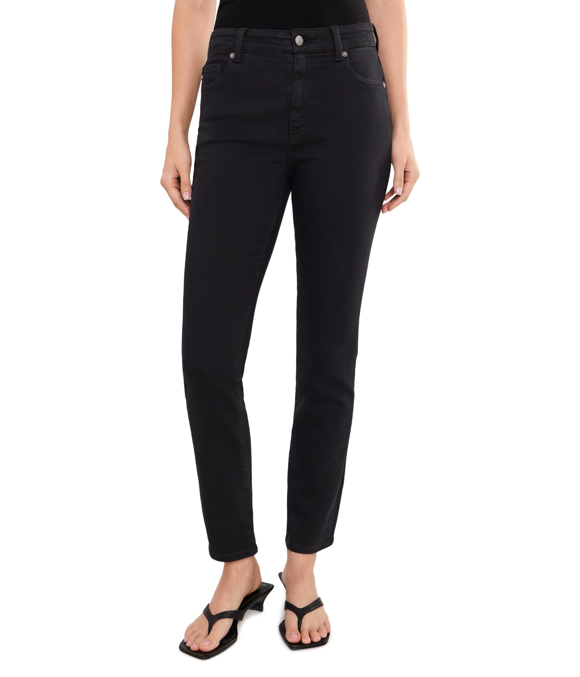 Mari Mid-Rise Slim Straight Pants in Super Black