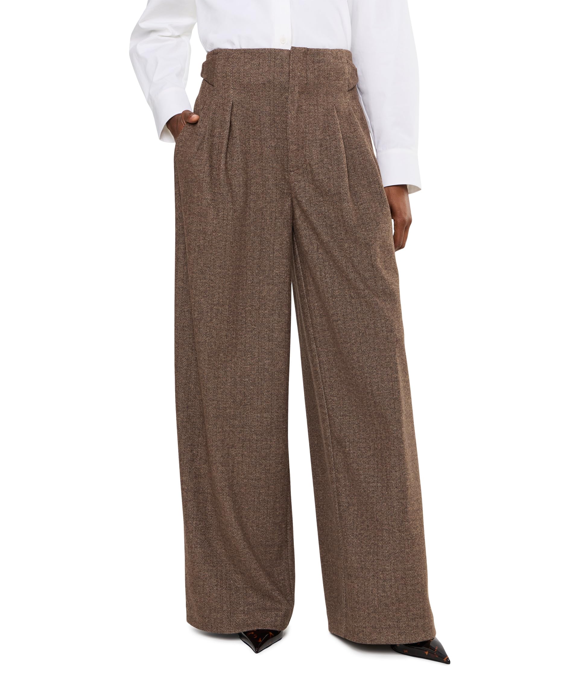 High-Rise Pleated Wide Leg Trousers with Side Tabs