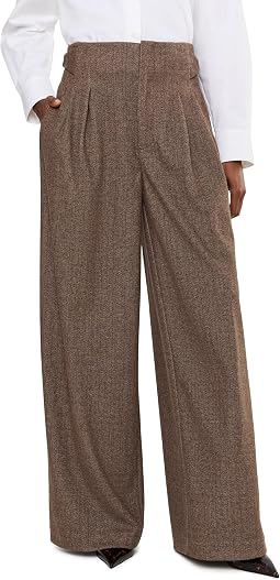 High-Rise Pleated Wide Leg Trousers with Side Tabs
