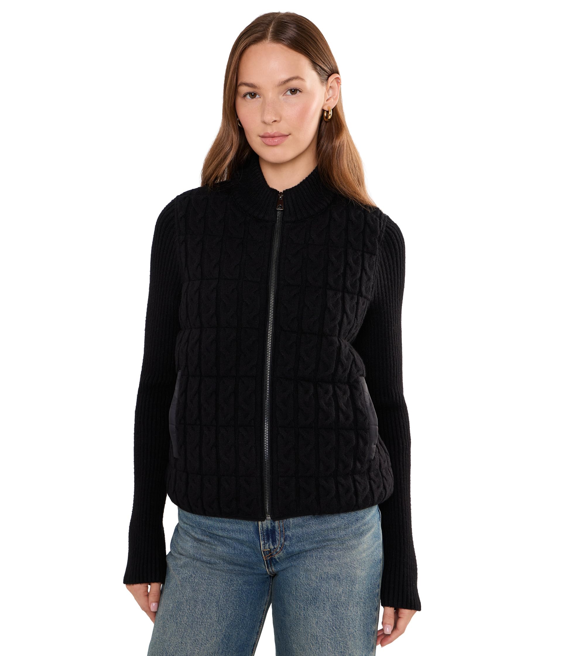 Long Sleeve Zip Front Quilted Sweater Jacket