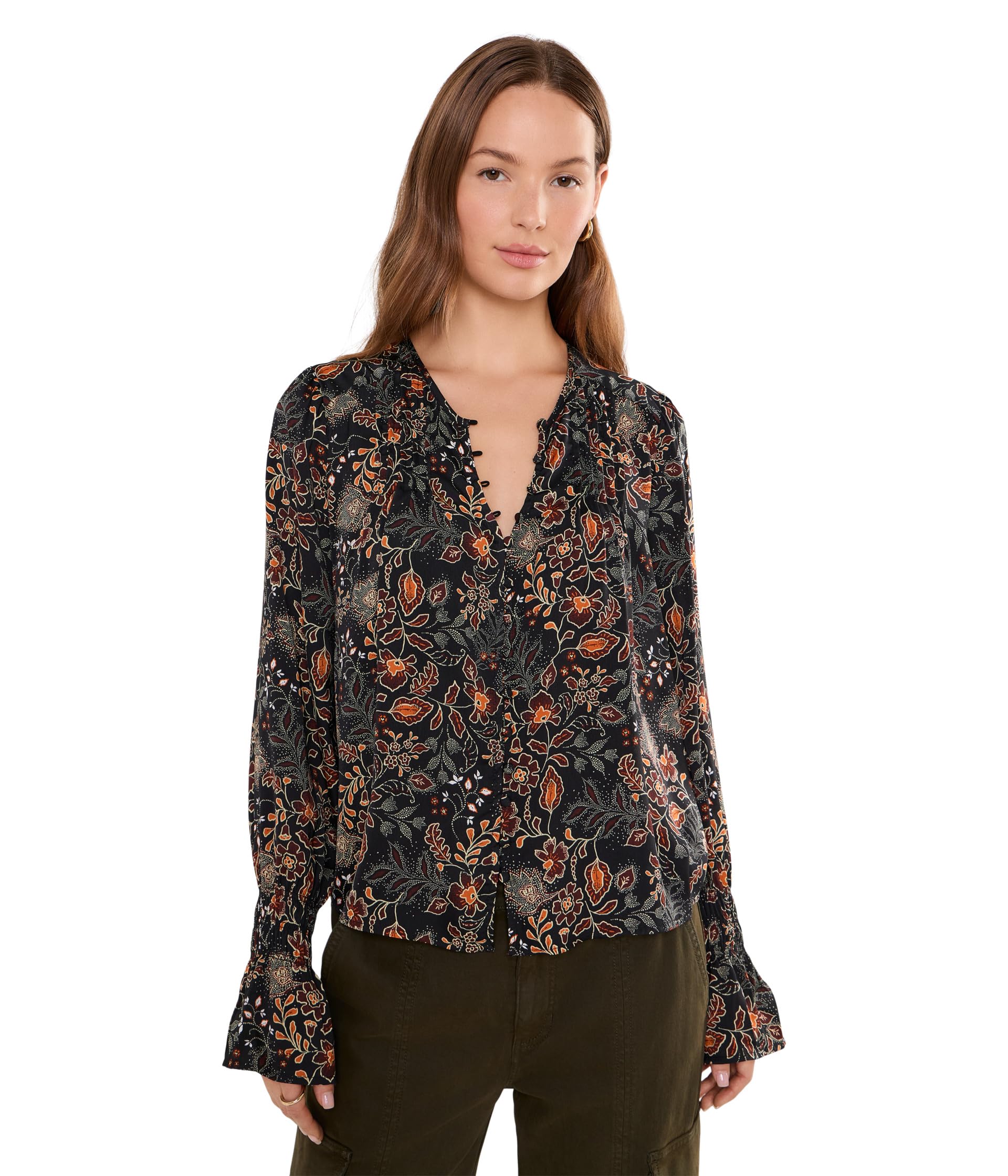 Long Sleeve Woven Blouse with Pintucks