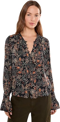 Long Sleeve Woven Blouse with Pintucks