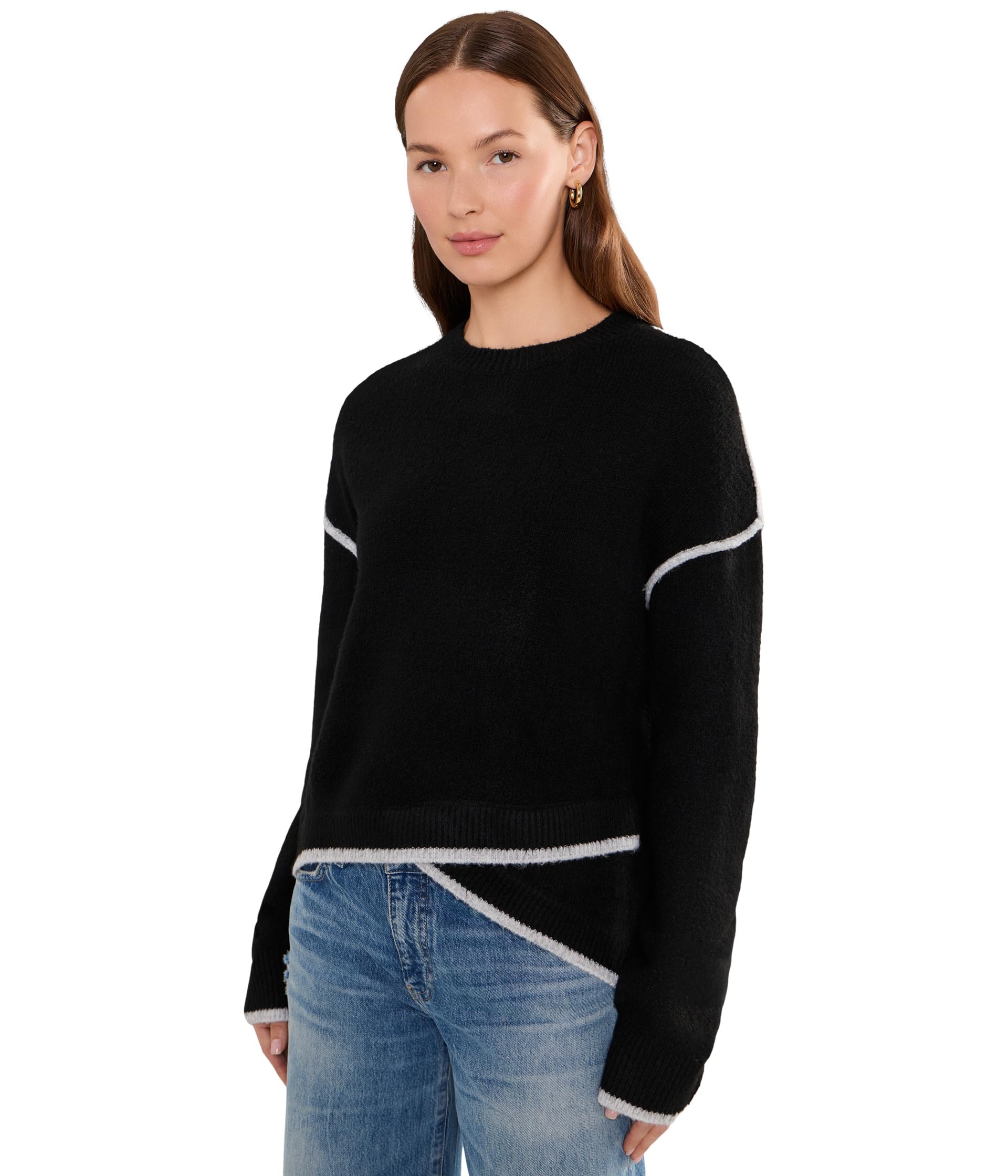 Long Sleeve Crew Neck Sweater with Cream Tulip Hem