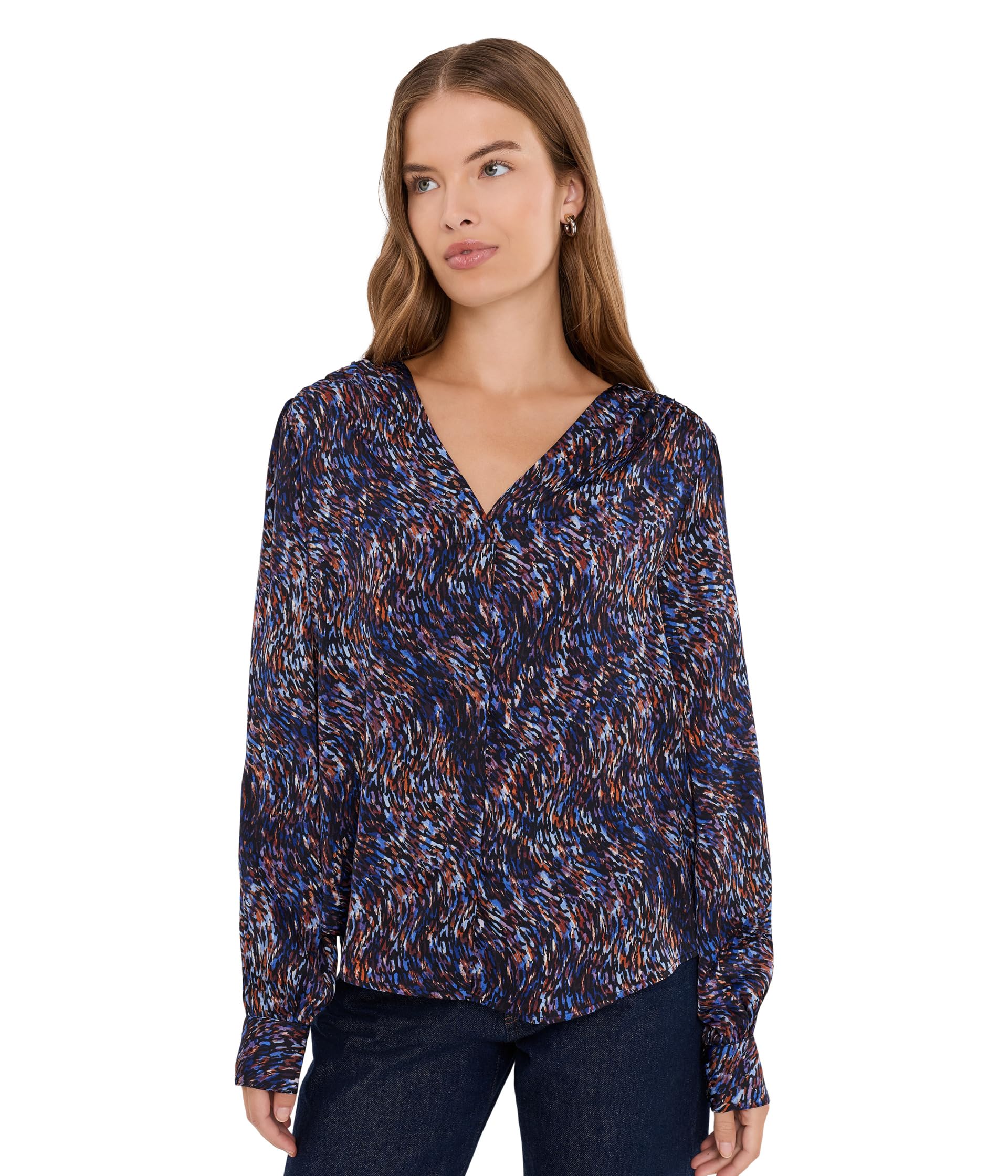 Long Sleeve Woven Blouse with Neck Tie