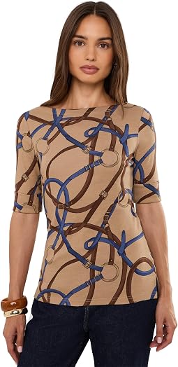 Belting-Print Cotton Boatneck Tee