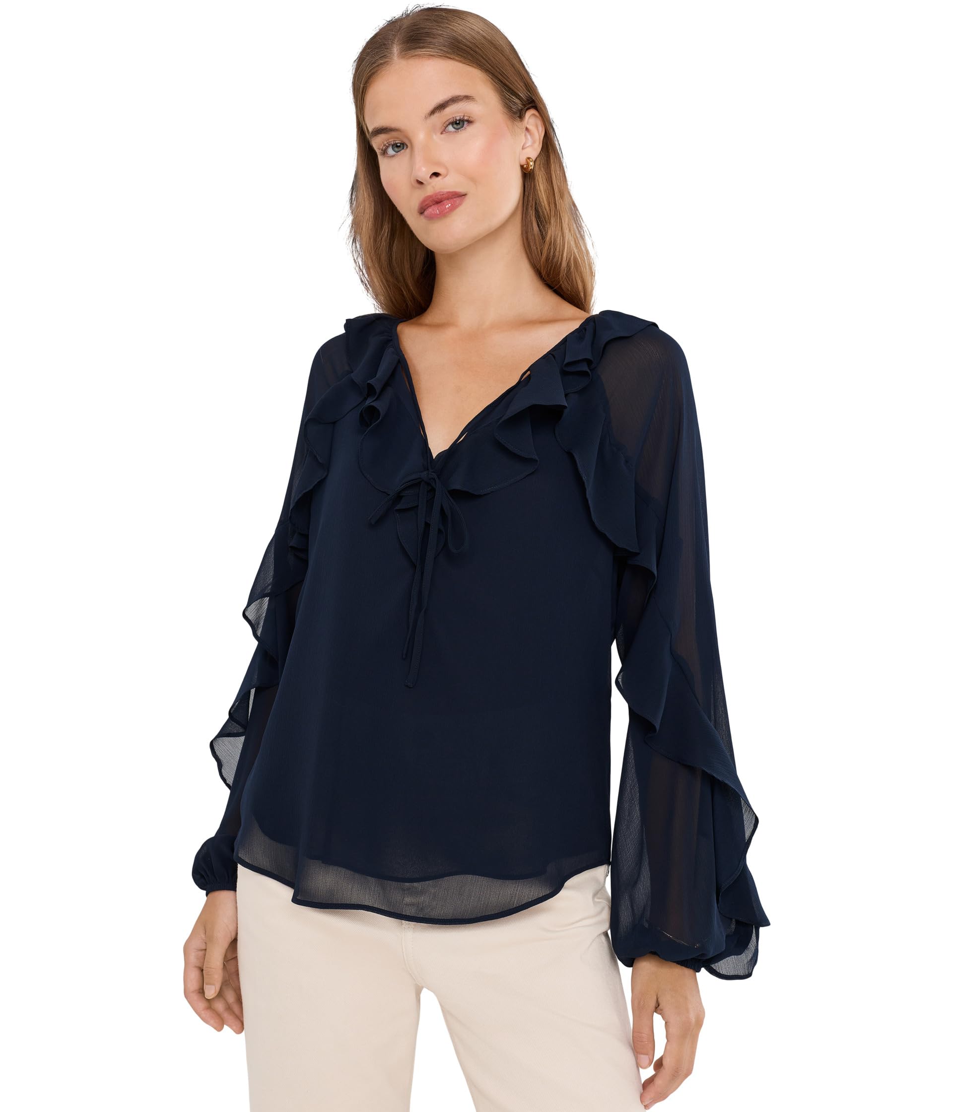 Petite Ruffle-Trim Crinkle Georgette Blouse