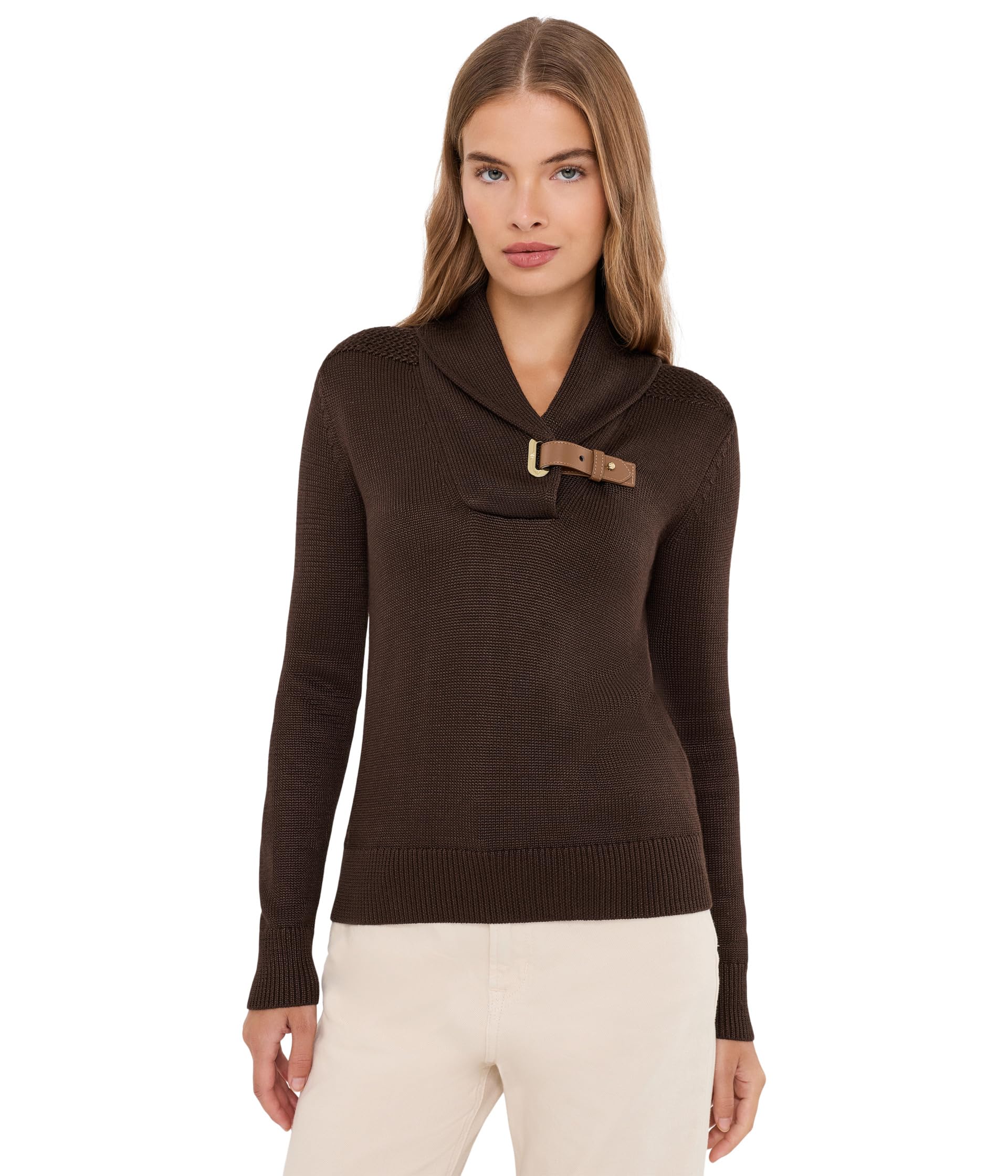 Petite Buckle-Trim Cotton-Blend Sweater