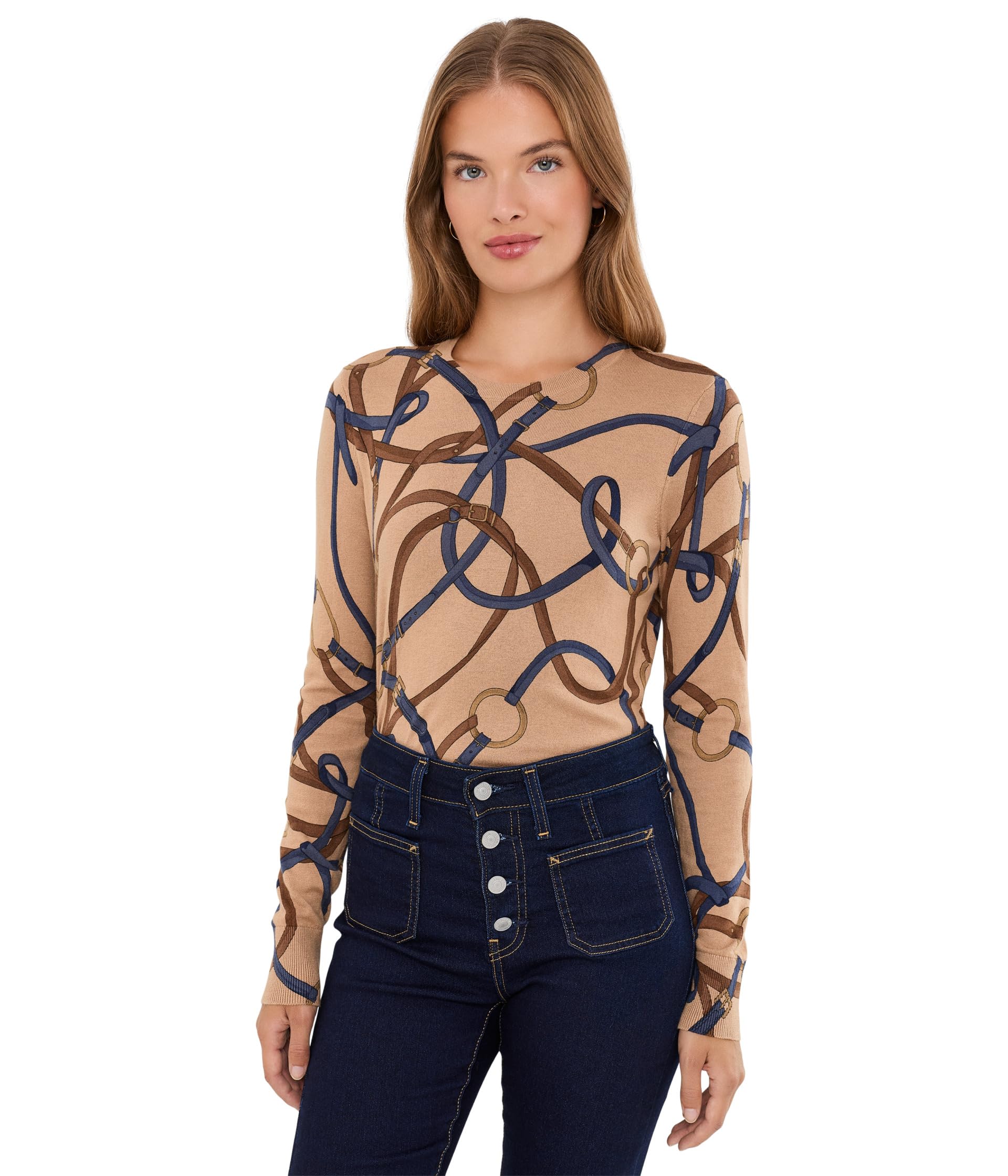 Petite Belting-Print Cotton-Modal Sweater