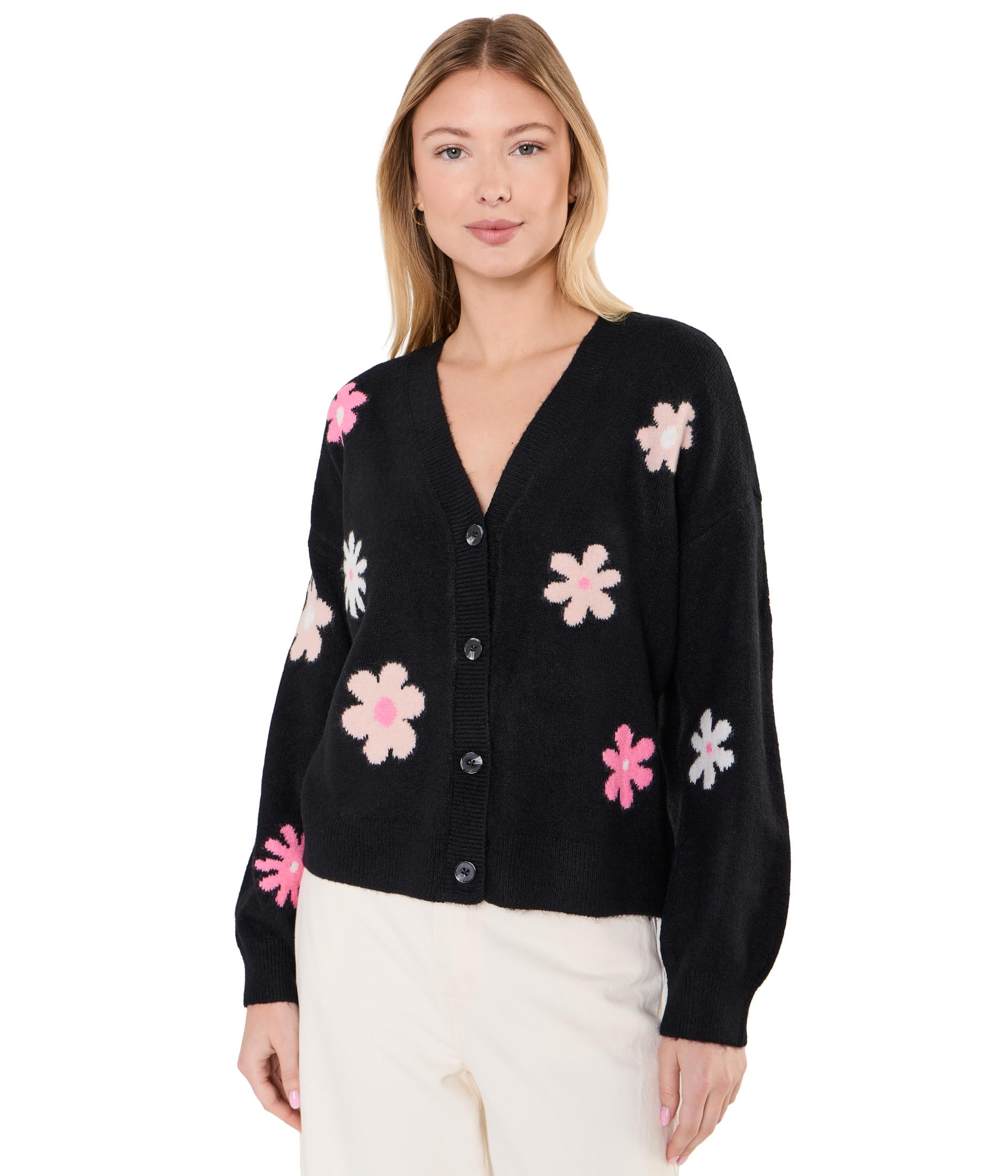Flower Pattern V-Neck Cardigan