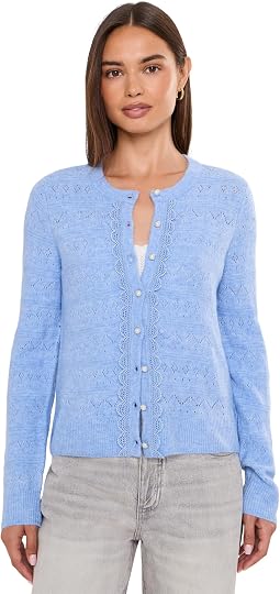 Long Sleeve Pointelle Cardigan with Lace Placket