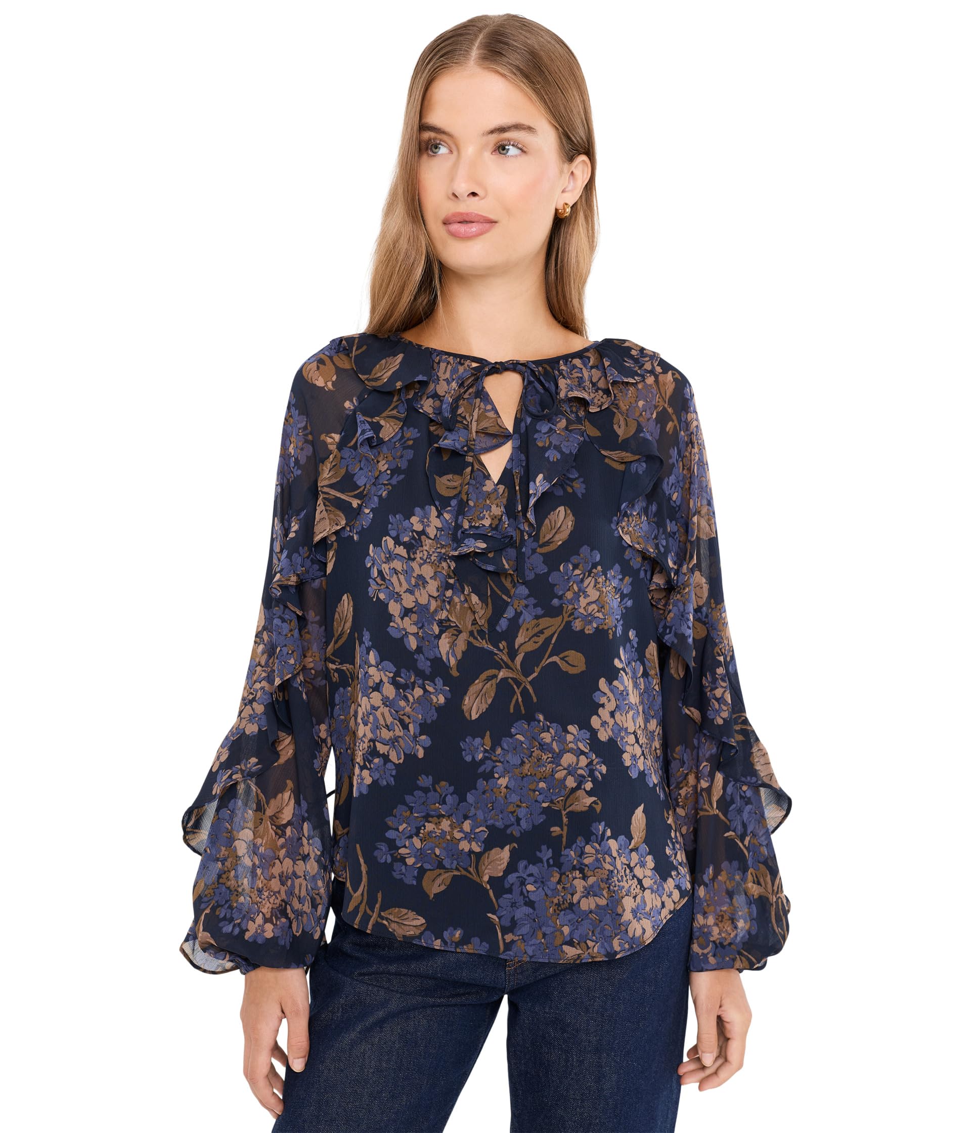 Petite Floral Ruffle-Trim Georgette Blouse