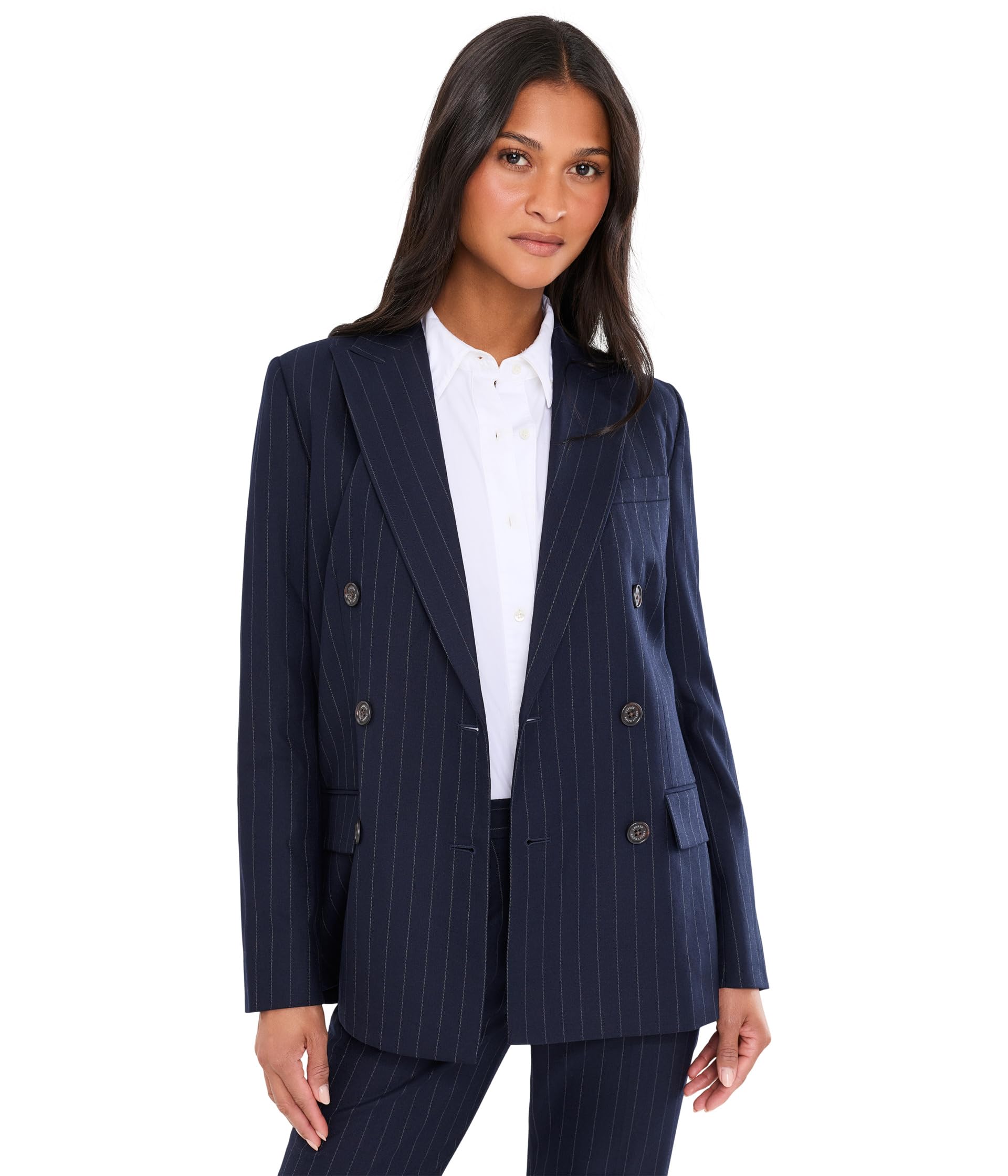 Pinstripe Double-breasted Twill Blazer