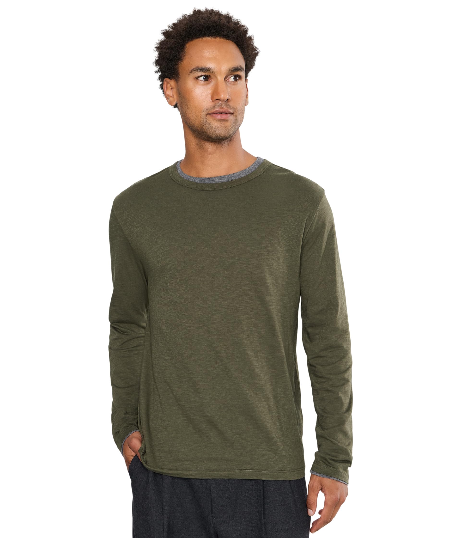 Fine Slub Double Layer Long Sleeve Crew