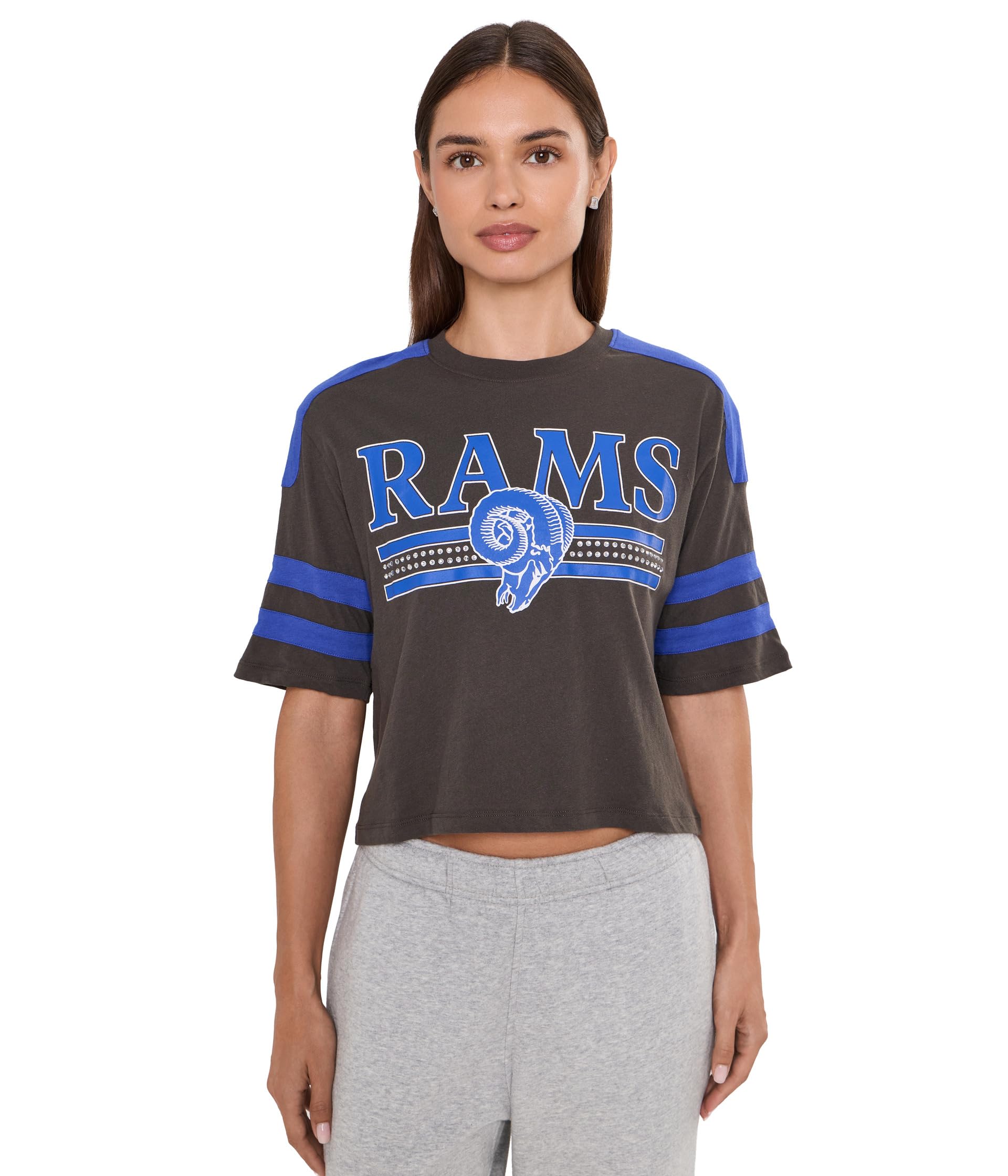 Укороченная футболка с блеском и полосками NFL Los Angeles Rams