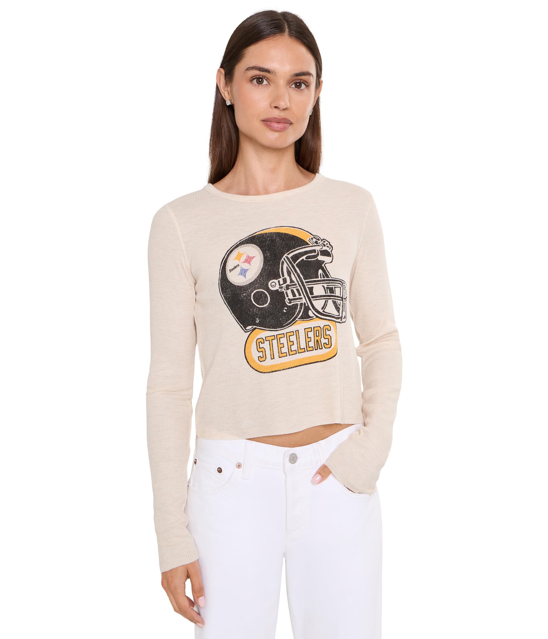 Женская футболка Junk Food Clothing с вышивкой шлема Pittsburgh Steelers