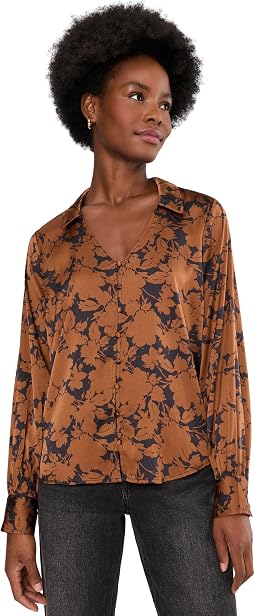Long Sleeve Button Front Woven Blouse