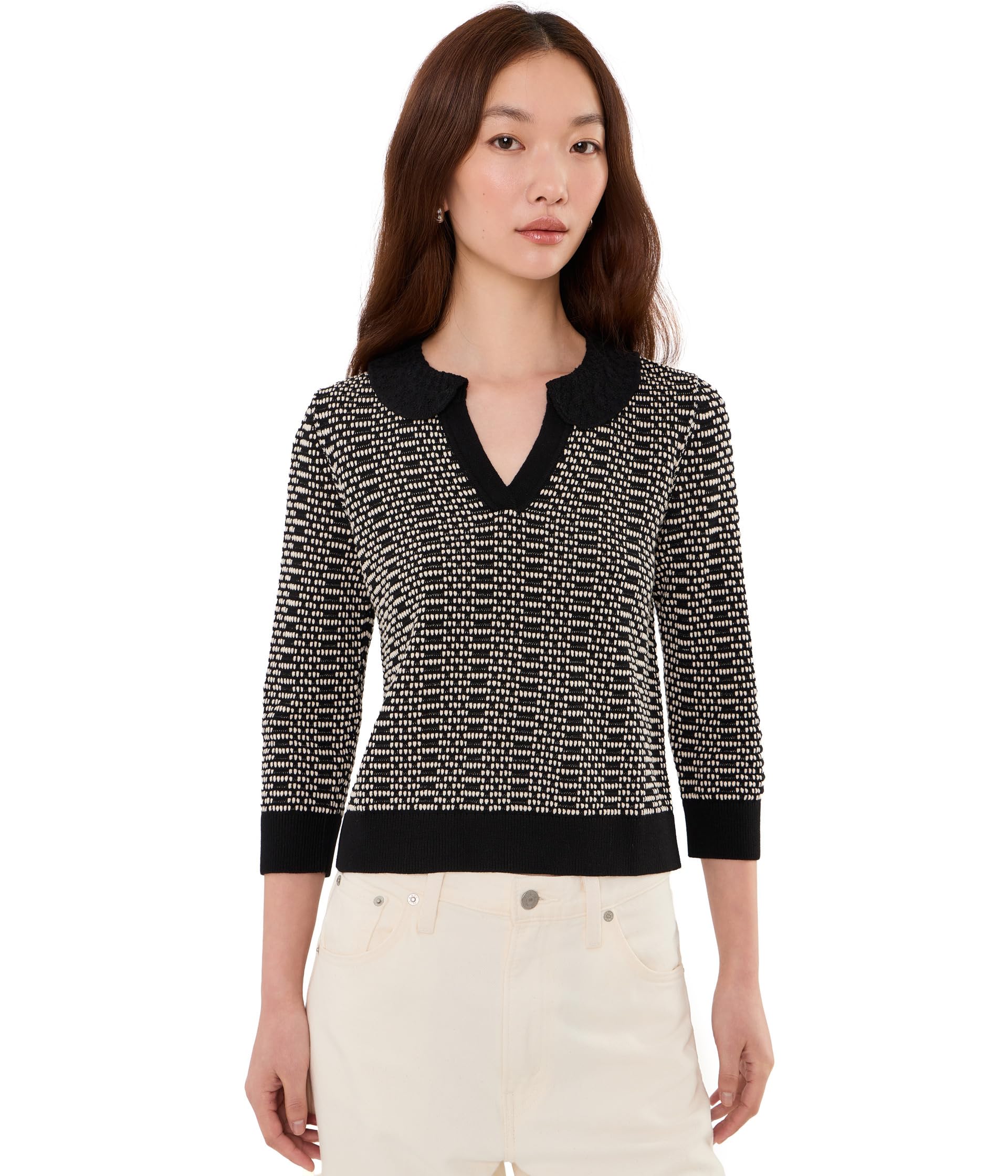 Lace Trim Geo Stitch Sweater