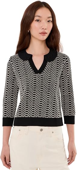 Lace Trim Geo Stitch Sweater