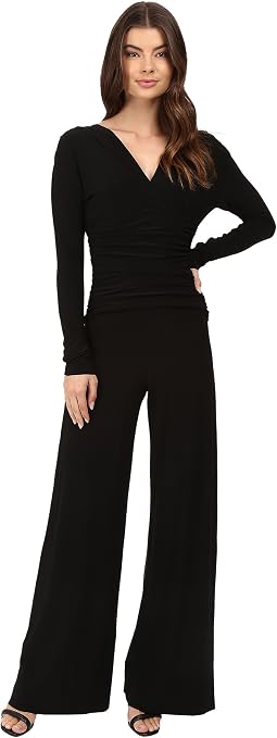 Женский комбинезон Norma Kamali V-Neck Long Sleeve Shirred Waist Jumpsuit