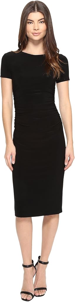 Short Sleeve Crew Neck Shirred Waist Dress