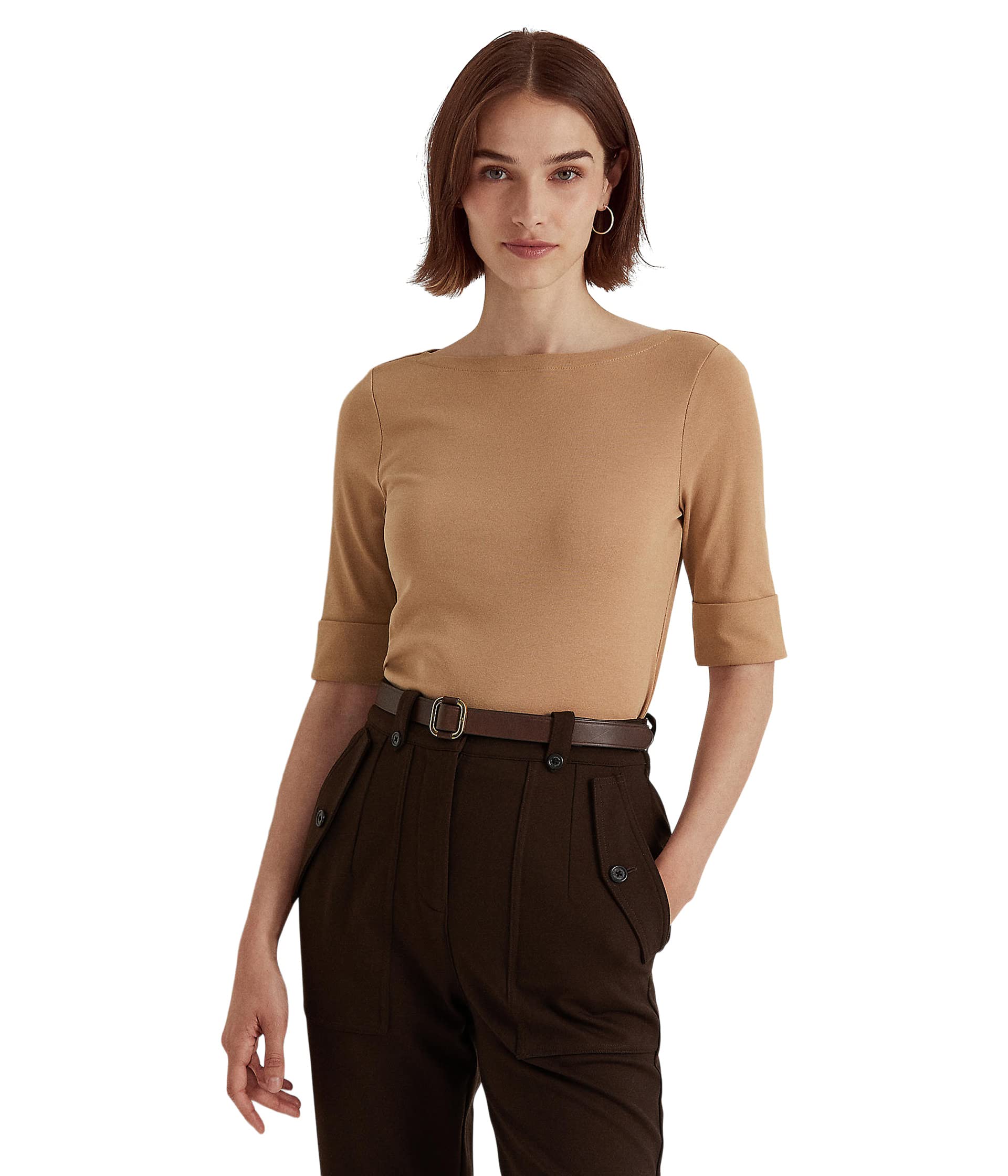 Stretch Cotton Boat Neck Tee