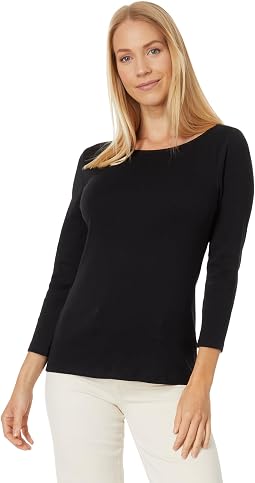 1x1 Rib 3/4 Sleeve Boatneck Top