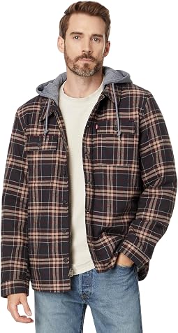 Washed Cotton Shirt Jacket with A Jersey Hood and Sherpa Lining